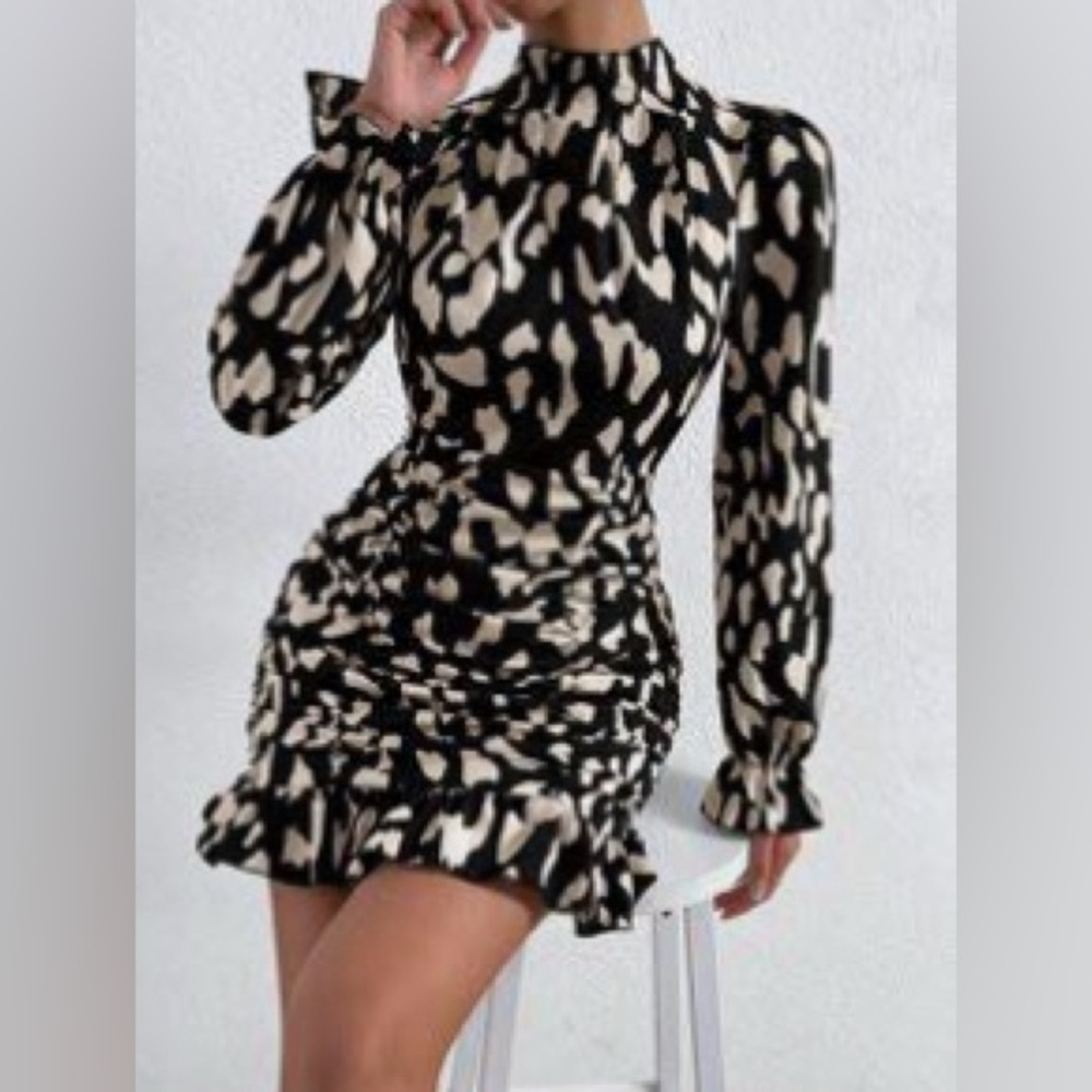 Cheeta Print High Neck Business Dress